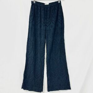 ABERCROMBIE & FITCH Black Embroidered Lace Eyelet Wide Leg Crop Pants Women's XS